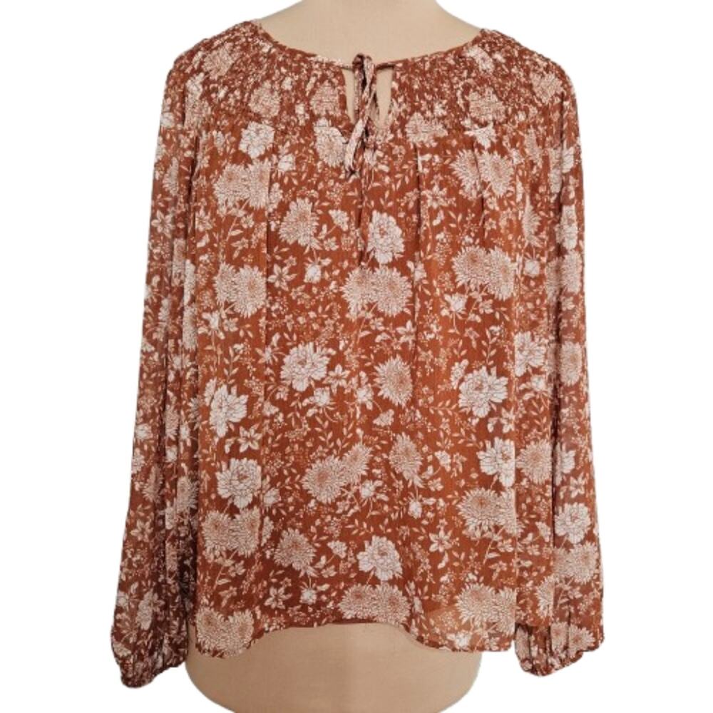 Daniel Rainn Rust Floral Boho Top With Tank Medium Smocked Semi Sheer‎ Flowy Y2k